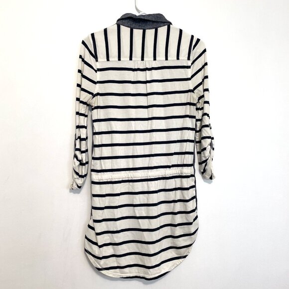 POSTMARK ANTHROPOLOGIE ANTHRO Rowena Tunic White Navy Blue Striped Chambray Top - Picture 8 of 16
